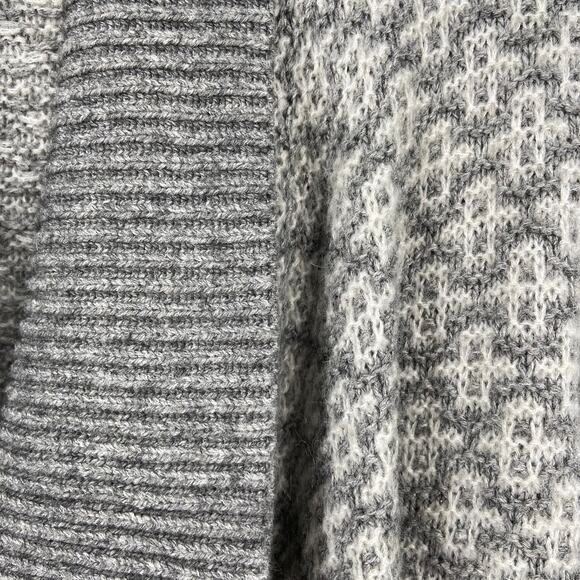 Loft Cardigan Sweater Size M Gray White Wool Mohair Ribbed Chunky Knit Open - Picture 4 of 10